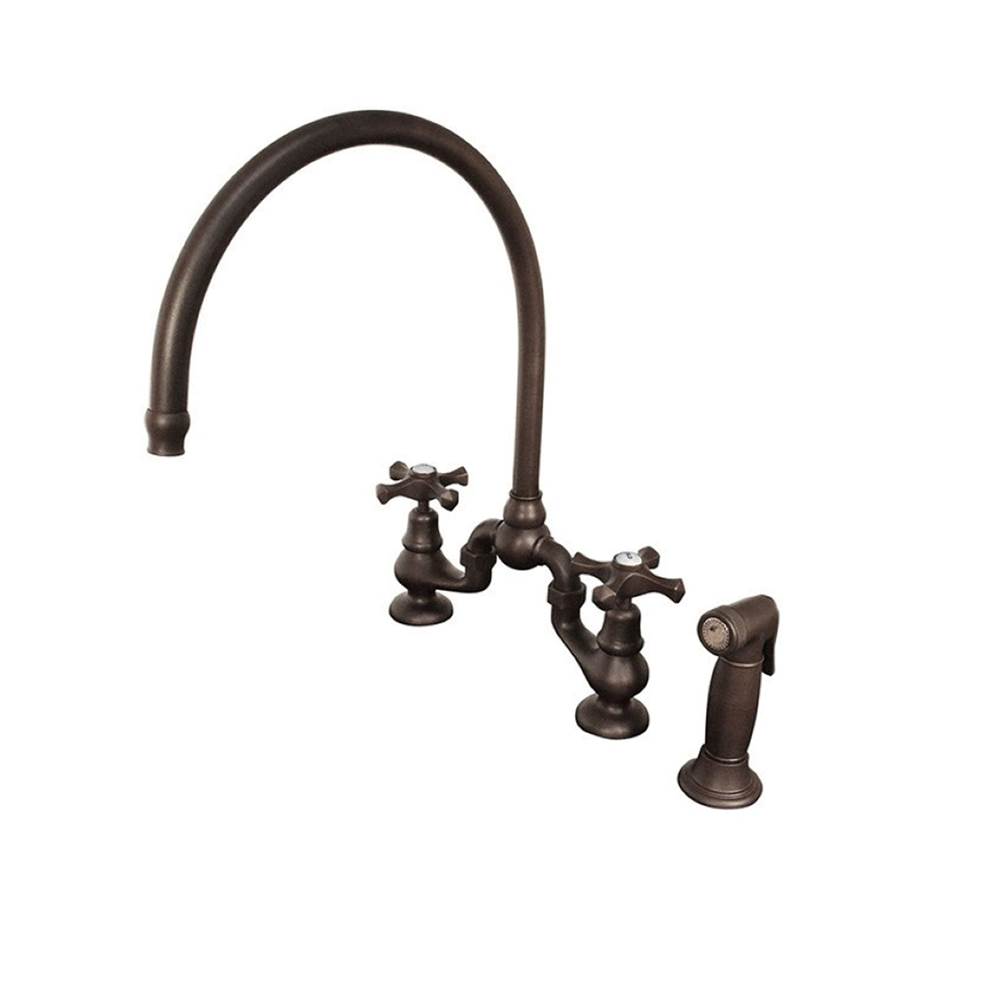 Sonoma Forge Brownstone Deck Mount Faucet With Large Swivel Spout And Side Spray And Ceramic Hot And Cold Buttons 11'' Center To Aerator 9'' Height, To Spout Tip