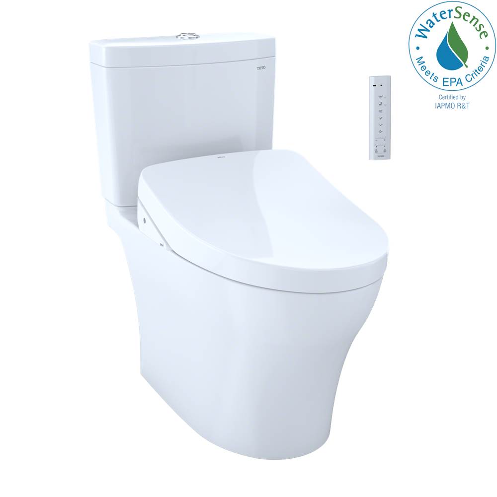 TOTO WASHLET+® Aquia IV Two-Piece Elongated Dual Flush 1.28 and 0.8 GPF Toilet and Contemporary WASHLET S500e Bidet Seat, Cotton White