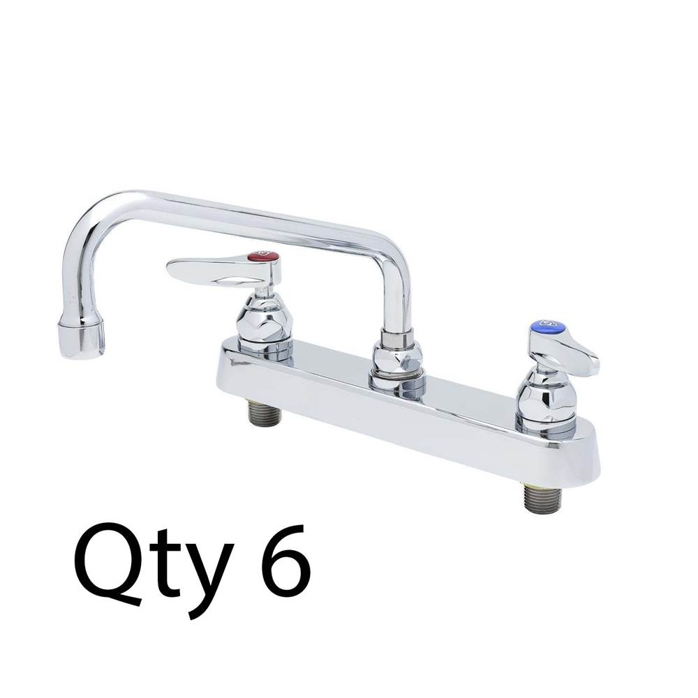 T&S Brass Workboard Faucet, Deck Mount, 8'' Centers, 10'' Swing Nozzle, Lever Handles (Qty. 6)