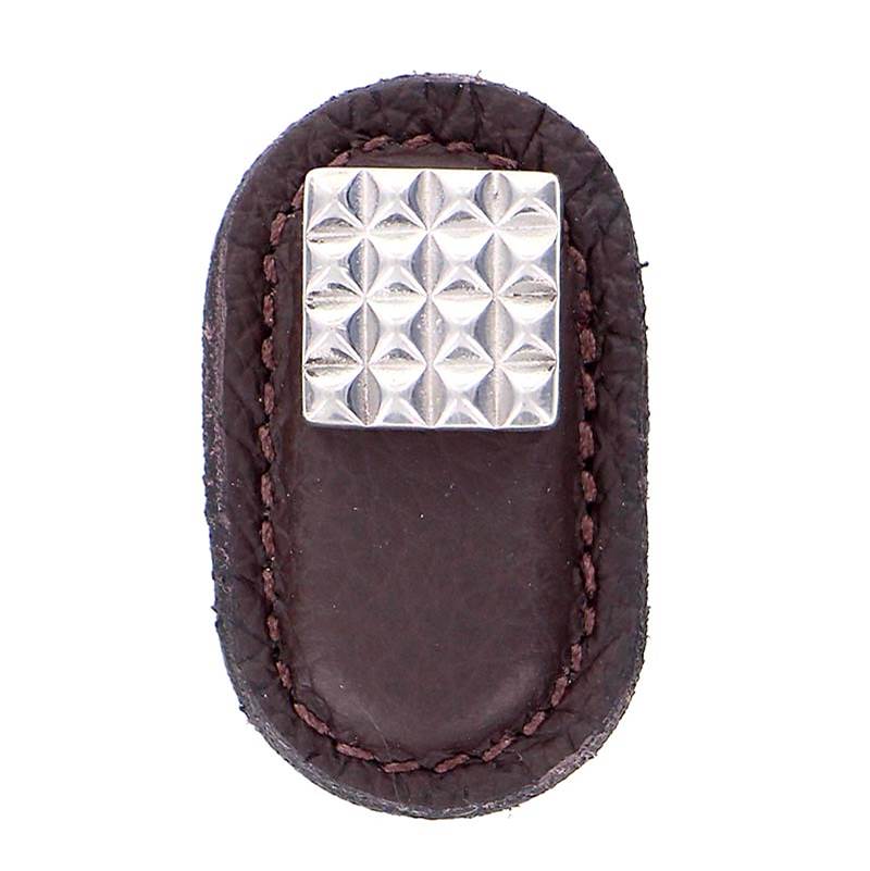 Vicenza Designs Tiziano, Knob, Large, Leather, Square, Brown, Polished Nickel