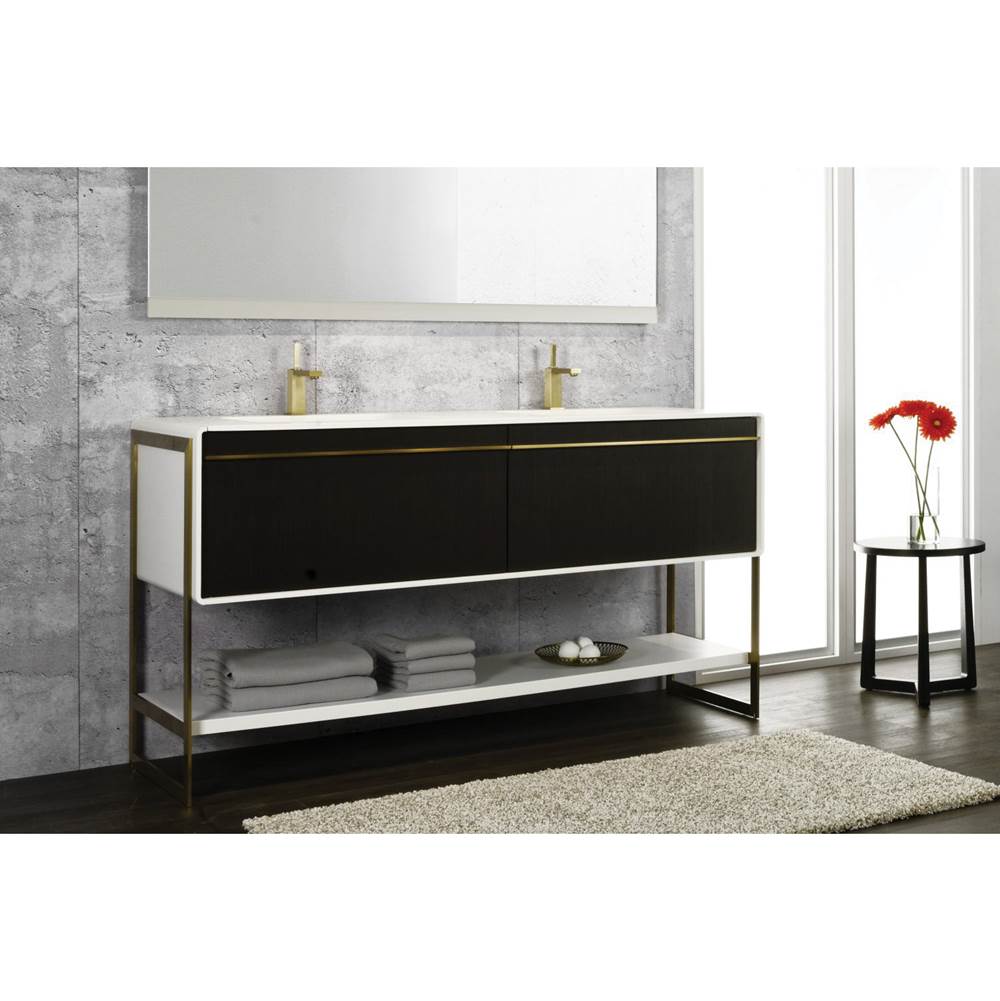 WETSTYLE Deco Vanity Floormount 24'' - Wll Config Oak Coffee Bean And Matte Lacquer Black - Satin Brass Metal